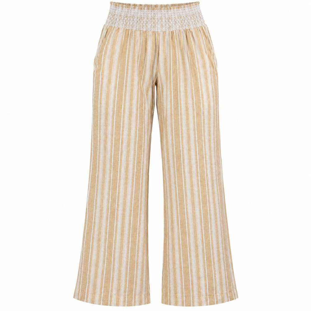Indigo Rein Yellow Striped Linen Blend Wide Leg Pants Large NWT coastal resort